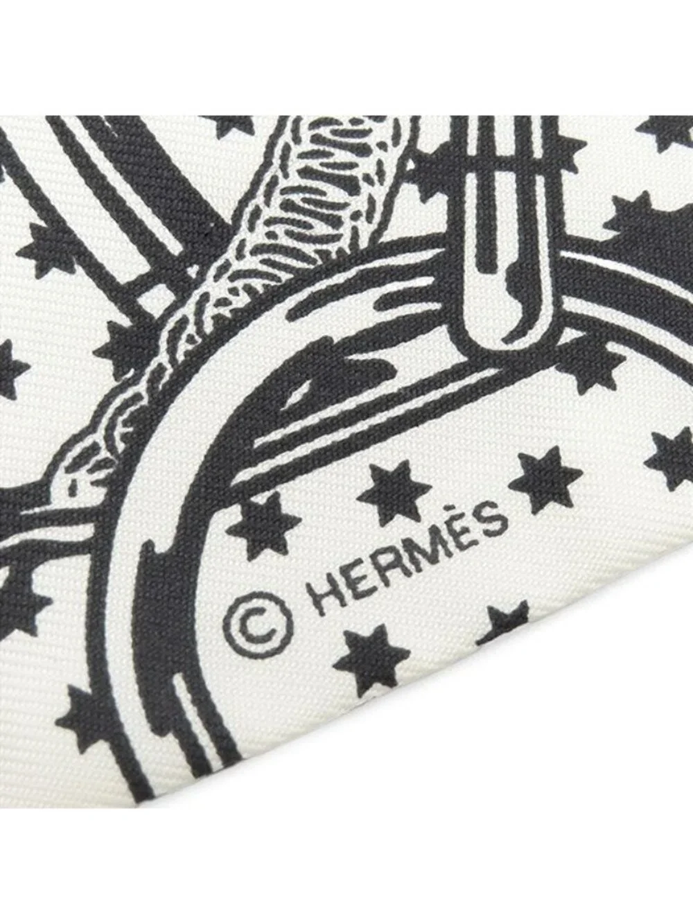 Hermes Scarf Twilly Silk White Marine Black Eperon D'or Apron